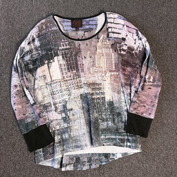 Vintage Tops - Vintage Y2k City French Blue Goth Grunge Longsleeve Black Graphic Tee Women's M